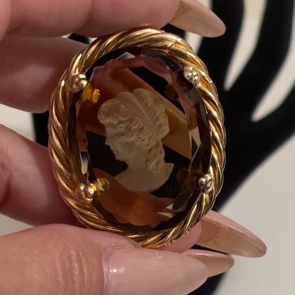 Vintage topaz Faceted Glass Oval Intaglio Ring - Picture 2 of 12